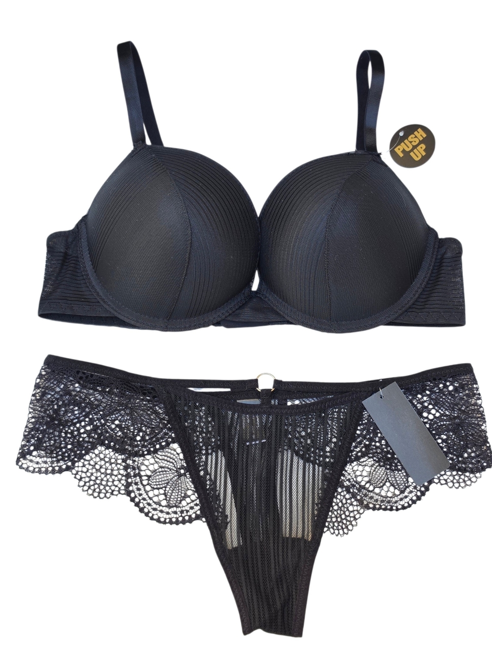 34B/Small Bombshell Style Push-Up Bra & Lace Thong Set